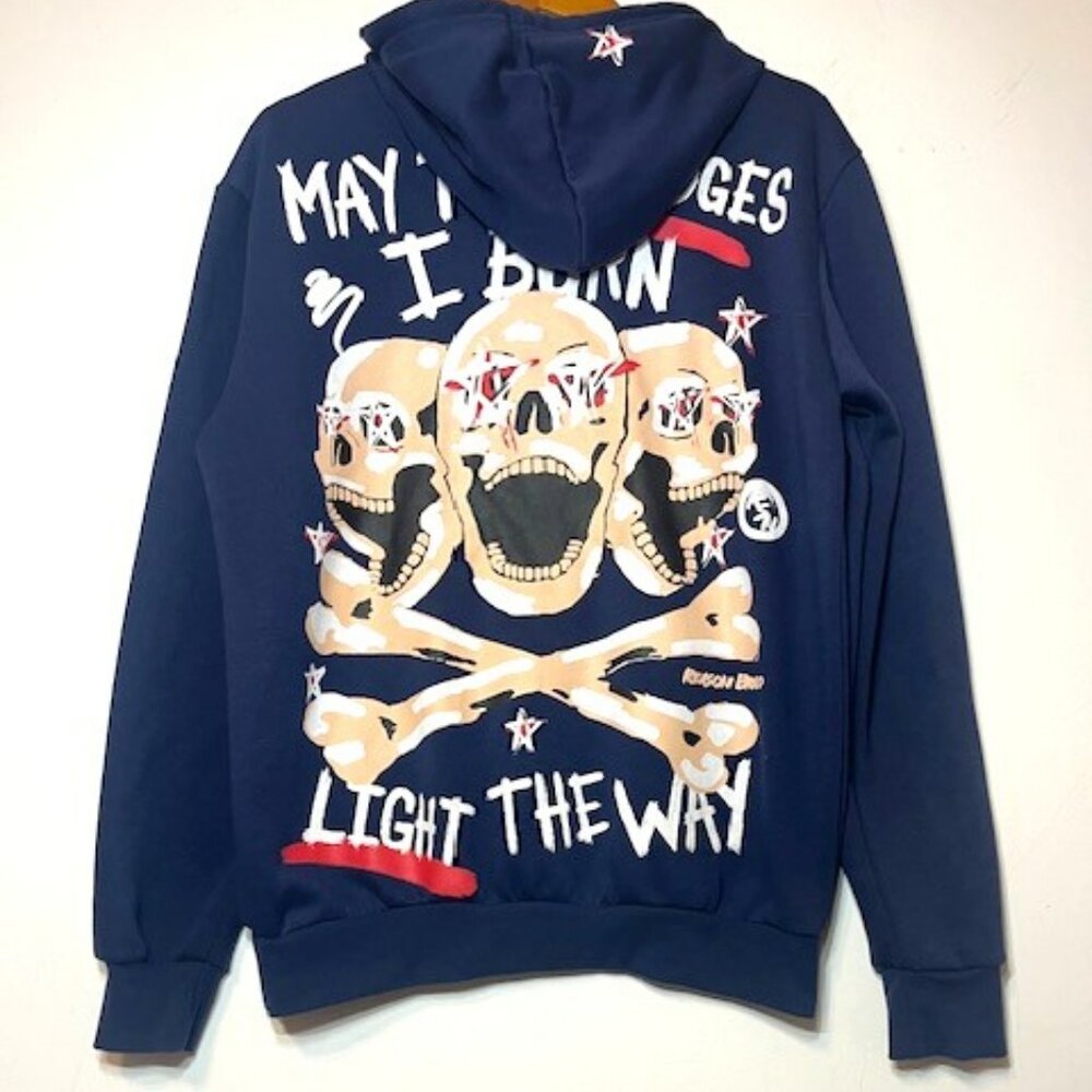 Reason Brand May the‎ Bridges I Burn Light the Way Navy Skull Hoodie Sz M